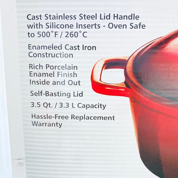 KitchenAid 3.5 QT Red Enameled Cast Iron Dutch Oven Pot Casserole w Original Box - Picture 2 of 3
